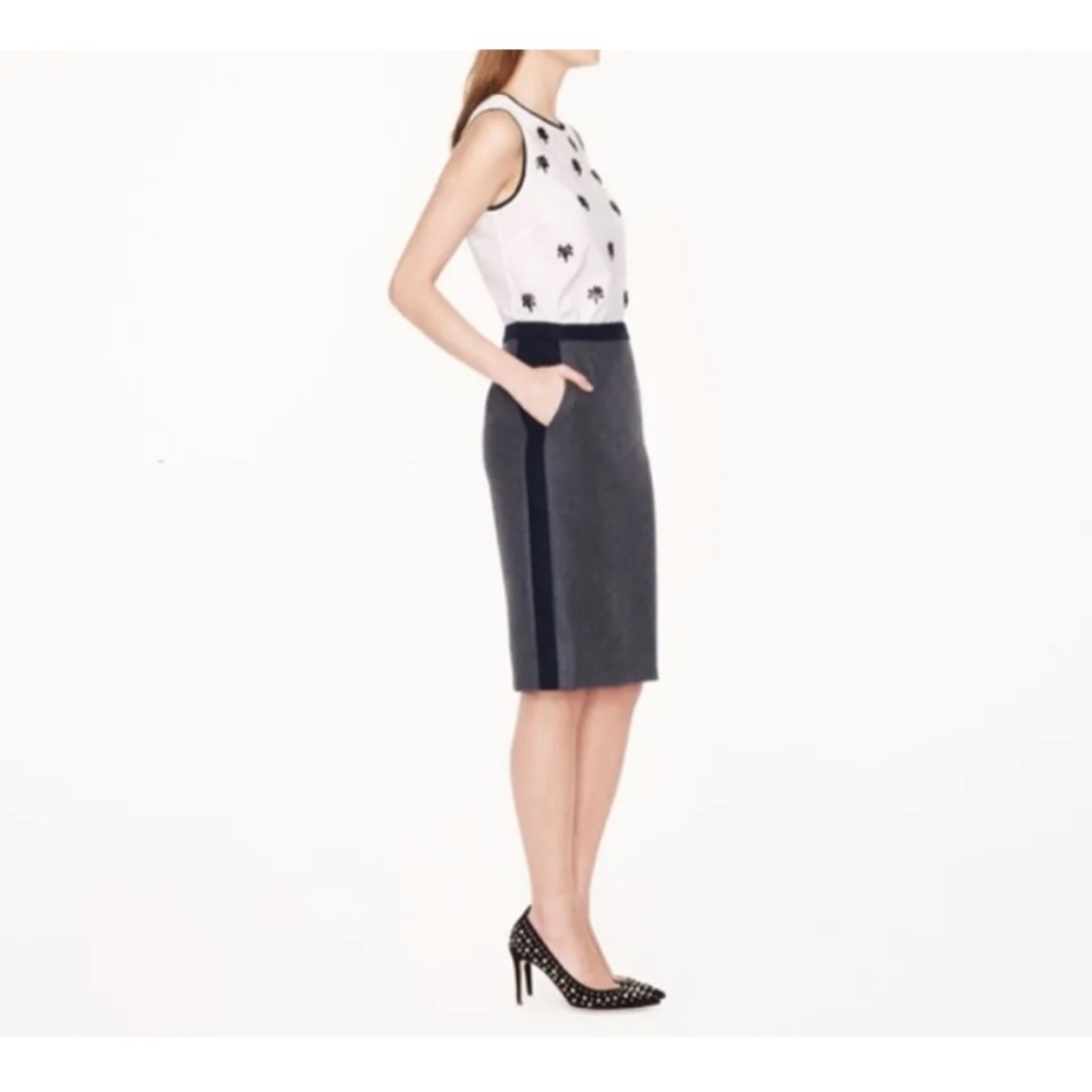 J. Crew 100% Wool No. 2 Pencil Skirt Double-serge Wool in Gray & Navy Sz 0
